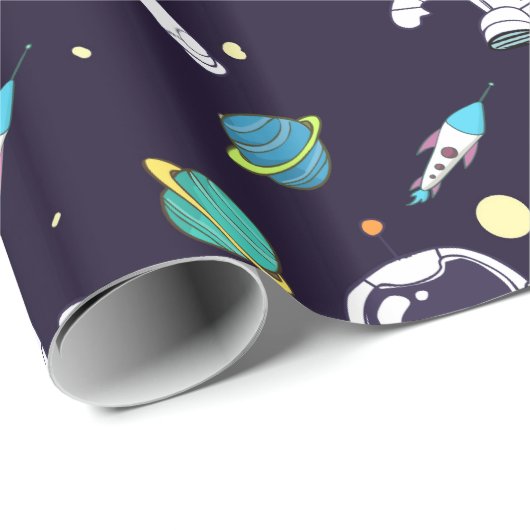 Papier Cadeau Spaceman flottant dans le Motif spatial (Coin rond)