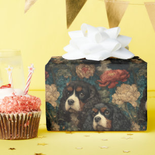 Papier Cadeau Spaniels Cavalier King Charles Floral Victorian