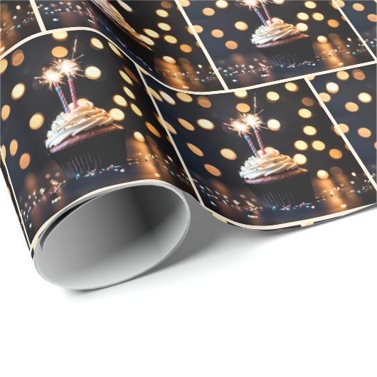 Papier Cadeau Sparkler dans un Cupcake d'anniversaire (Coin rond)
