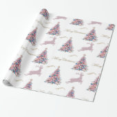 Papier Cadeau Sparkling Reindeer Pastel Pink Christmas (Déroulé)