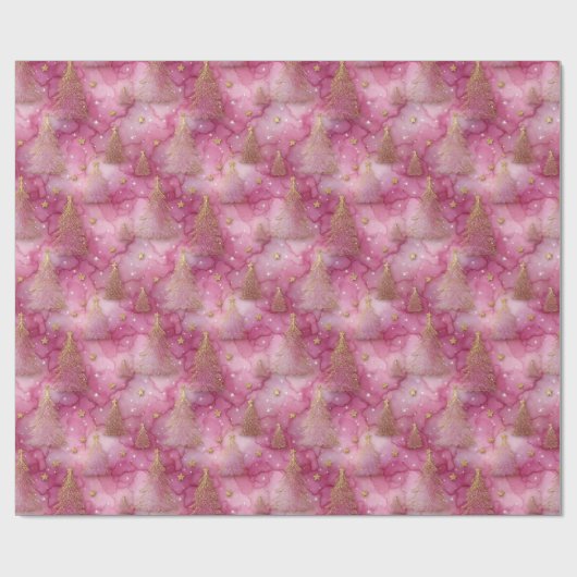 Papier Cadeau Sparkly Gold Holiday Tree on Pink (Plat)