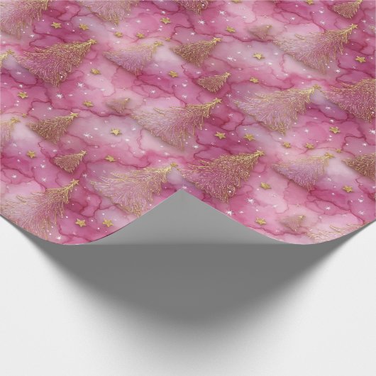 Papier Cadeau Sparkly Gold Holiday Tree on Pink (Coin)