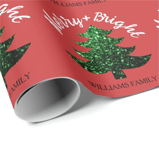 Papier Cadeau Sparkly Merry Bright Christmas tree Custom name (Coin rond)