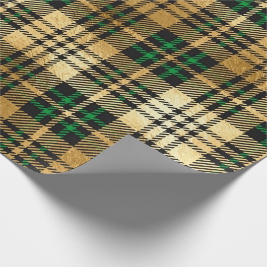Papier Cadeau Spartiate Plaid Vert Foncé Et Faux Or Noël (Coin)