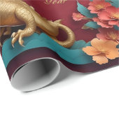 Papier Cadeau Spectacle de dragon d'or Nouvel An chinois (Coin rond)