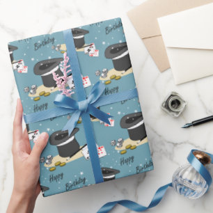 Papier Cadeau Spectacle de Magie Joyeux Anniversaire Bleu