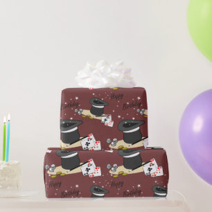 Papier Cadeau Spectacle de Magie Joyeux Anniversaire Rouge