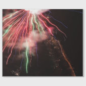 Papier Cadeau Spectaculaire feu d'artifice rouge vert ciel noir  (Plat)