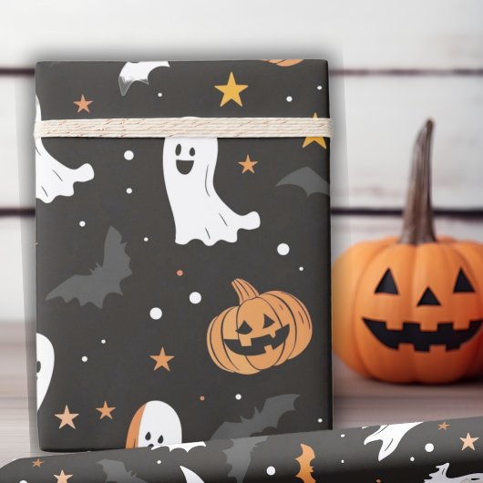 Papier Cadeau Spectres éffrayants Et Ghoulish Gourds Halloween