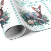 Papier Cadeau Sphynx Cat Joli Blanc Anniversaire (Coin rond)