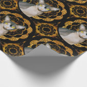 Papier Cadeau Sphynx Cat Ninja Style rétro noir et or (Coin)