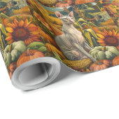 Papier Cadeau Sphynx Chat Automne Harvest Thankgiving (Coin rond)