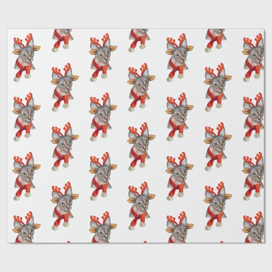 Papier Cadeau Sphynx de Noël (Plat)