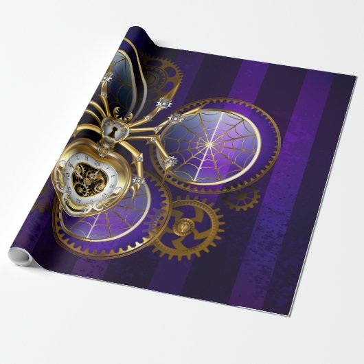 Papier Cadeau Spider Steampunk sur Arrière - plan pourpre (Déroulé)