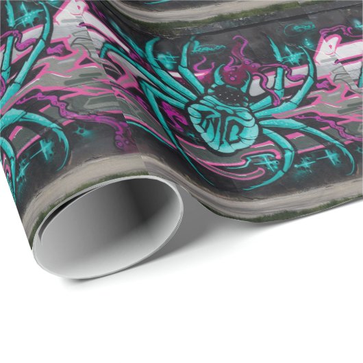 Papier Cadeau Spider Turquoise (Coin rond)