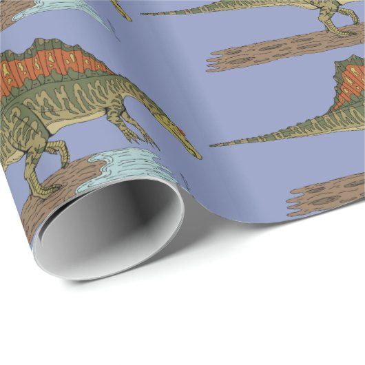 Papier Cadeau Spinosaure de Dinosaure Crétacé (Coin rond)