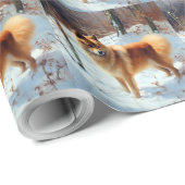 Papier Cadeau Spitz Finlandais Laisser Neige Noël (Coin rond)