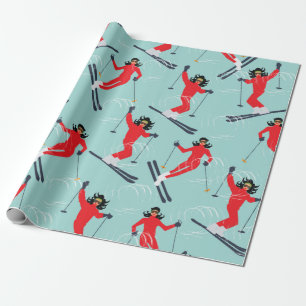 Papier Cadeau Sport d'hiver sans couture motif. Jeune belle femm