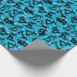 Papier Cadeau Sportif Skateboarder Blue Black Skater Boy Cool