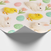 Papier Cadeau Spring Pattern Bunny Chicken Easter Eggs  (Coin)
