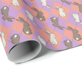 Papier Cadeau Spring Rabbit Pink and Purple Pastel Argyle  (Coin rond)