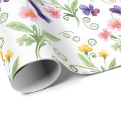 Papier Cadeau Spring Summer Yellow Pink Purple Flower Watercolor (Coin rond)