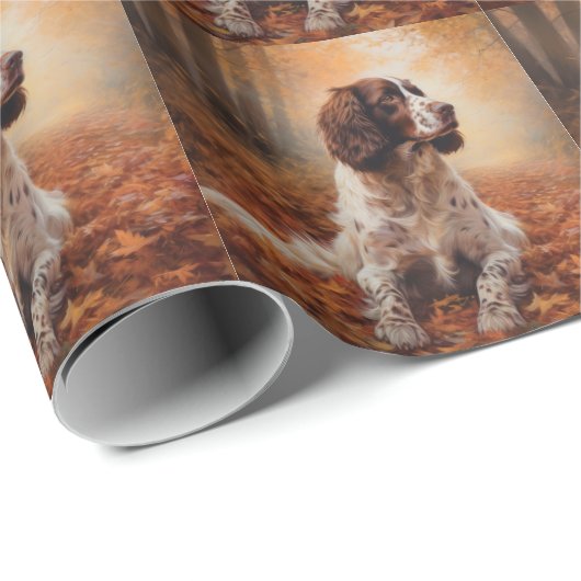 Papier Cadeau Springer Spaniel à l'automne Feuilles automne Insp (Coin rond)