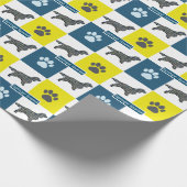 Papier Cadeau Springer Spaniel Chien Silhouette et Paw Y&B Grid (Coin)