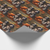 Papier Cadeau Springer Spaniel Chiot Automne Citrouille de plais (Coin)