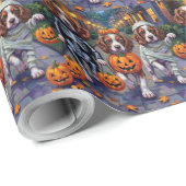 Papier Cadeau Springer Spaniel Dogs In Halloween Costumes (Coin rond)