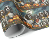 Papier Cadeau Springer Spaniel Halloween Éffrayant (Coin rond)