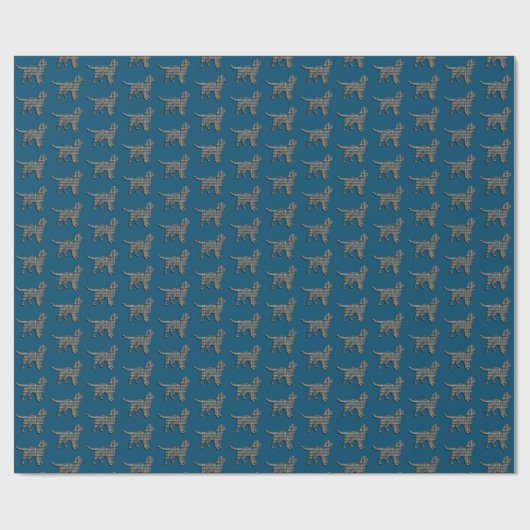 Papier Cadeau Sprocker Spaniel Dog Y&B Grille Ligne bleue Papier (Plat)