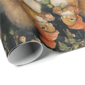 Papier Cadeau Sqiurrels de Noël Partager Nuts Holly (Coin rond)