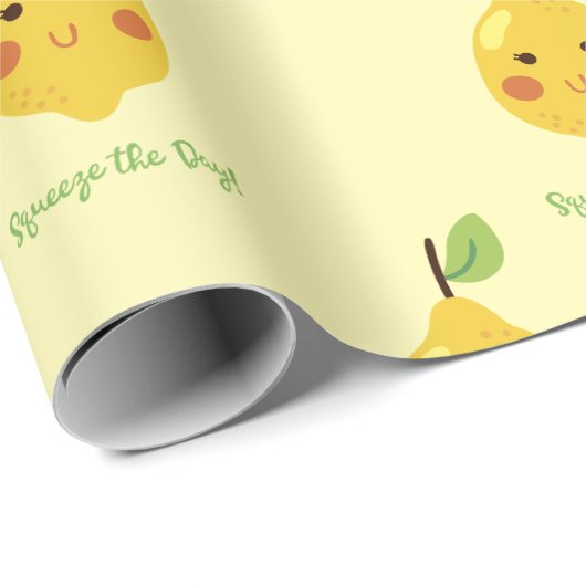 Papier Cadeau Squeeze the Day Punny Lemon Motif (Coin rond)