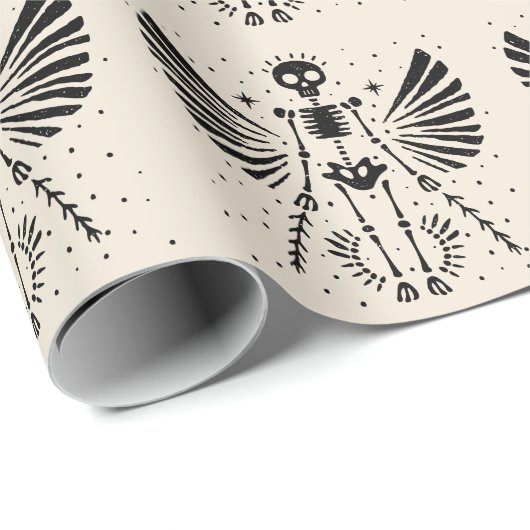 Papier Cadeau Squelette ange Noël gothique (Coin rond)