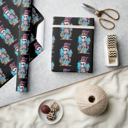 Papier Cadeau Squelette cool dans un haut Motif Halloween Hat (Artisanat)