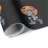 Papier Cadeau Squelette de baseball Halloween Baseball Halloween (Coin rond)