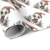 Papier Cadeau Squelette de Noël mignon avec arbres de Noël (Coin rond)