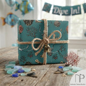 Papier Cadeau Squelette de plongée en teal gothique et corail