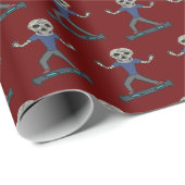 Papier Cadeau Squelette en planches vertes (Coin rond)