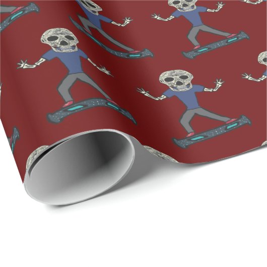 Papier Cadeau Squelette en planches vertes (Coin rond)