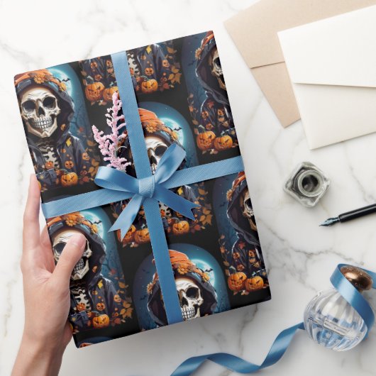 Papier Cadeau Squelette grimaçant effrayant thème horreur (Cadeaux)
