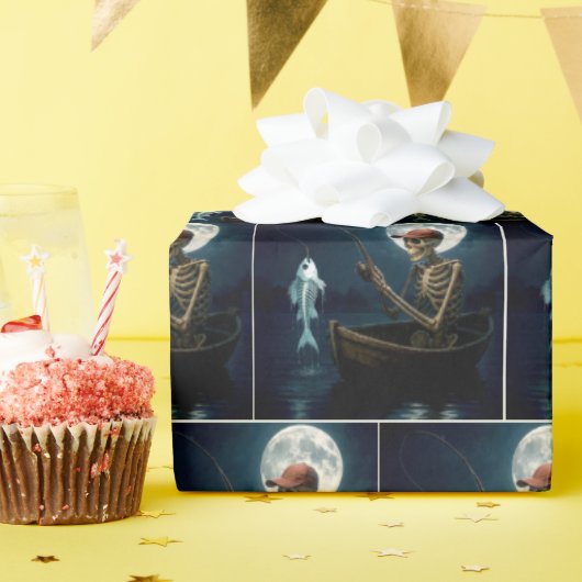 Papier Cadeau Squelette pêche dans un bateau en bois (Fête d'anniversaire)