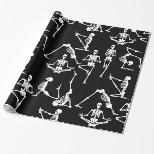 Papier Cadeau squelettes de yoga halloween noir