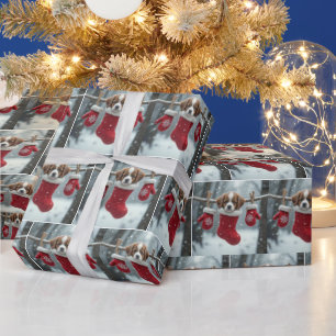 Papier Cadeau St. Bernard Puppy Dans Le Stationnement De Noël