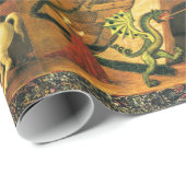 Papier Cadeau ST. GEORGE, DRAGON ET PRINCESS Gold JAUNE Vert (Coin rond)
