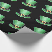 Papier Cadeau St Paddy's Day Vert Top Motif de chapeau sur Noir (Coin)