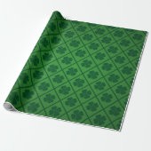Papier Cadeau St patrick Lucky Four Leaf Motif de trèfle vert (Déroulé)