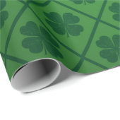 Papier Cadeau St patrick Lucky Four Leaf Motif de trèfle vert (Coin rond)