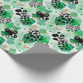Papier Cadeau St. Patrick’s Day Vert Léopard & Cœur Trèfle (Coin)